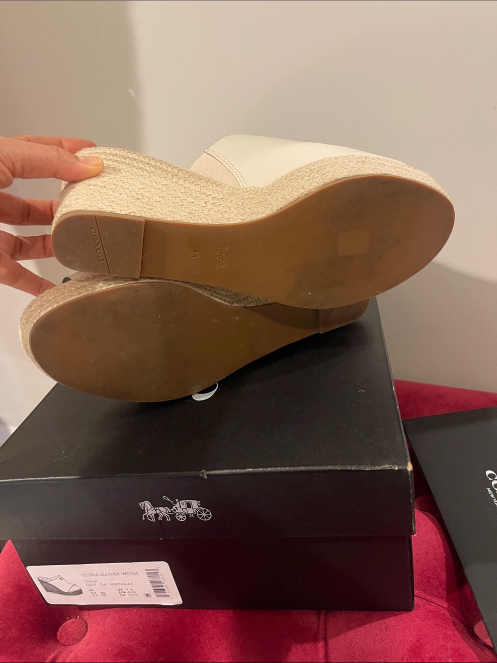 Coach Gloria Ivory Leather Espadrille Wedge Slide with Gold 'C' Accent - Picture 4 of 5